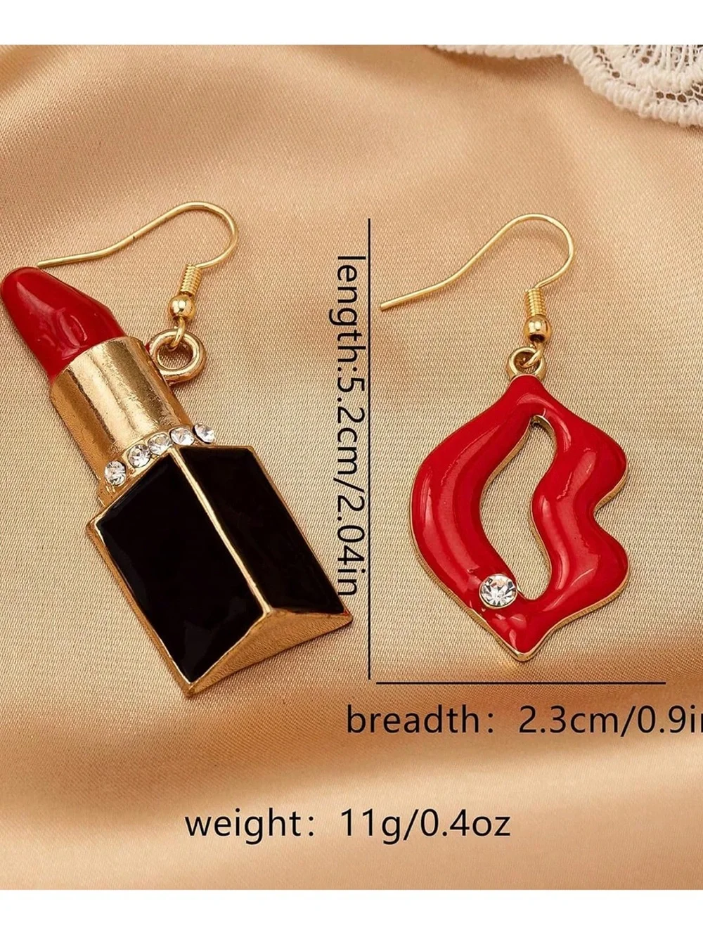 Anthropologie Red Lipstick & Lip Charm Mismatched Drop Earrings